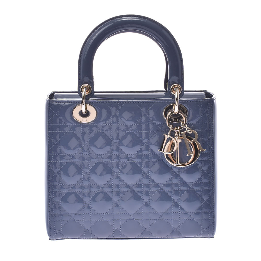 Christian Dior Lady Bag Dark Denim Blue Patent Vernis Leather Handbag